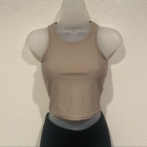 pretty little thing brown beige racerback sleeveless crop tank top shirt